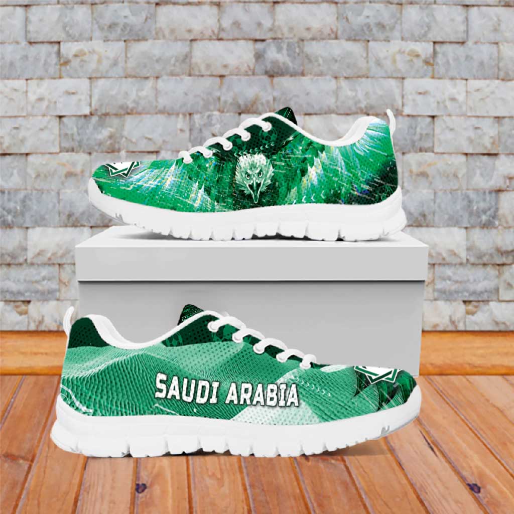 Saudi Arabia Football Sneakers Eagle With Desert Glitch Cyberpunk Art