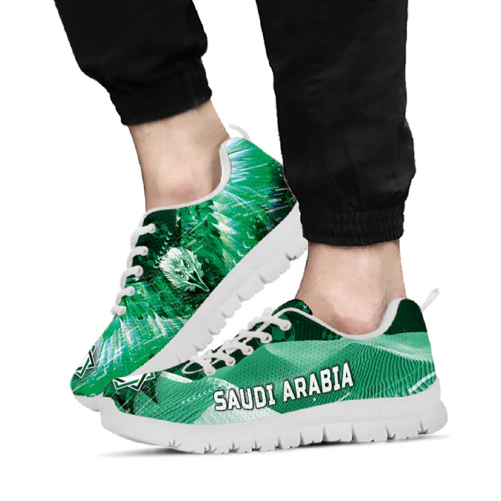 Saudi Arabia Football Sneakers Eagle With Desert Glitch Cyberpunk Art