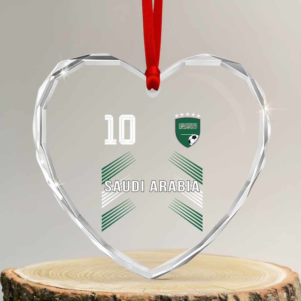 Saudi Arabia Soccer Sports Graphic Number 10 Jersey Style Heart Crystal Glass Ornament Proud Saudi Football Fans Game Day Pride