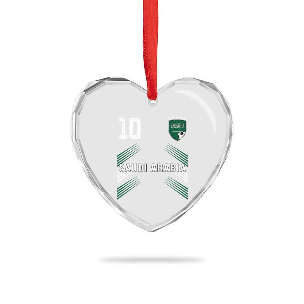 Saudi Arabia Soccer Sports Graphic Number 10 Jersey Style Heart Crystal Glass Ornament Proud Saudi Football Fans Game Day Pride