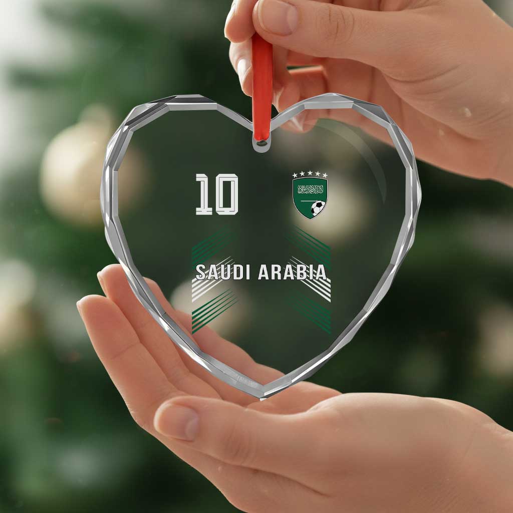 Saudi Arabia Soccer Sports Graphic Number 10 Jersey Style Heart Crystal Glass Ornament Proud Saudi Football Fans Game Day Pride