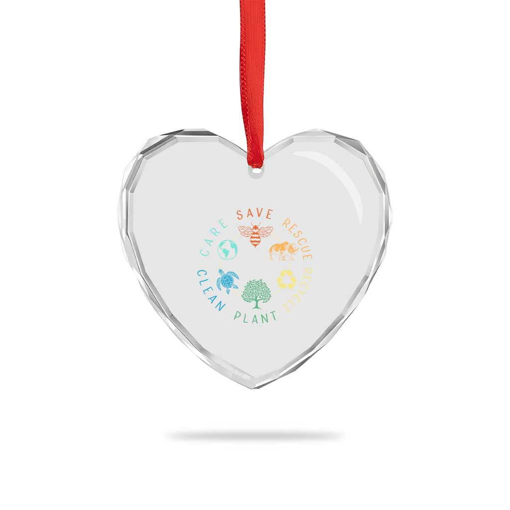 Save Bees Rescue Animals Recycle Plastic Heart Crystal Glass Ornament Earth Day Protect The Environment - Wonder Print Shop