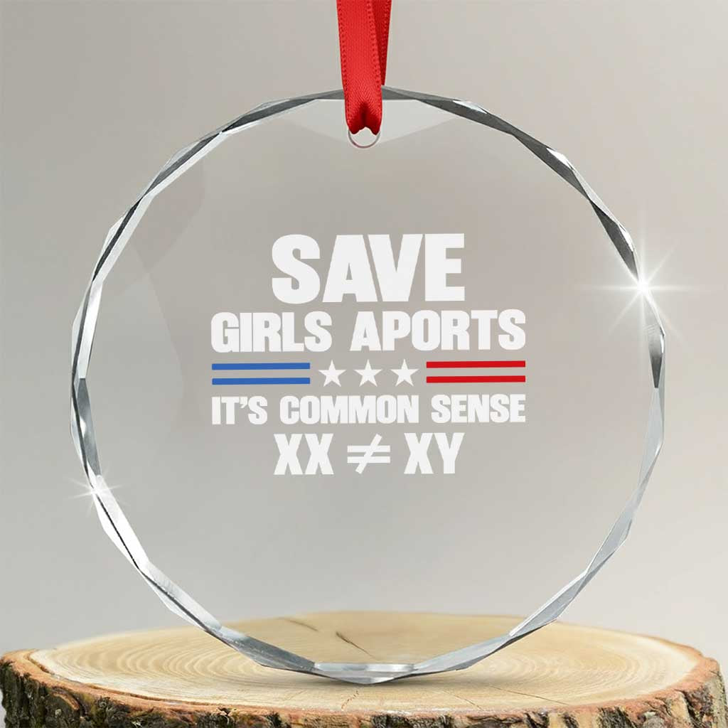 Save Girls Sports Its Common Sense XX Not Equal XY Crystal Glass Ornament Biological Science Varsity Athletic Graphic