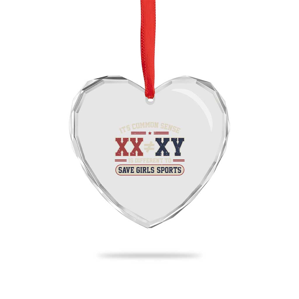 Save Girls Sports XX Does Not Equal XY Heart Crystal Glass Ornament Biological Science Vintage Varsity Athletic Graphic