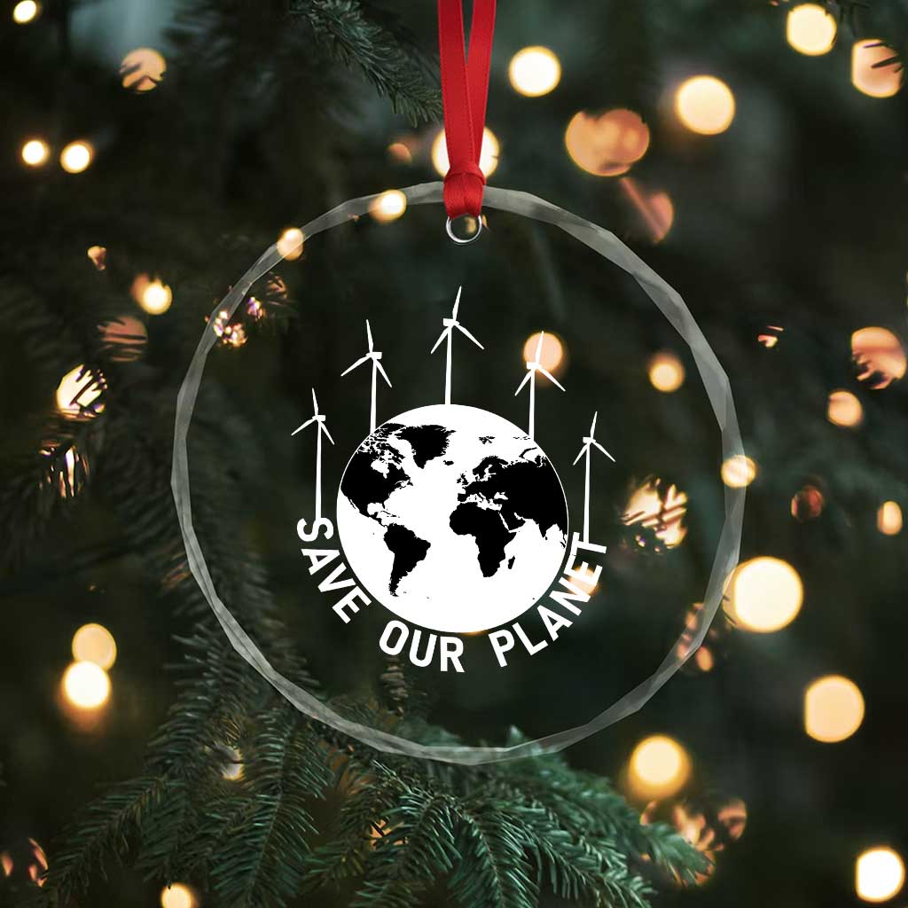 Save Our Planet Crystal Glass Ornament Wind Power Electricity Earth Day 2025 - Wonder Print Shop