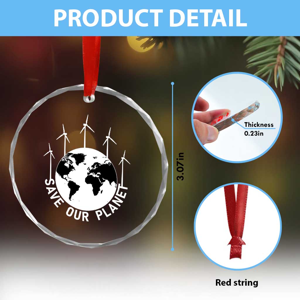 Save Our Planet Crystal Glass Ornament Wind Power Electricity Earth Day 2025 - Wonder Print Shop