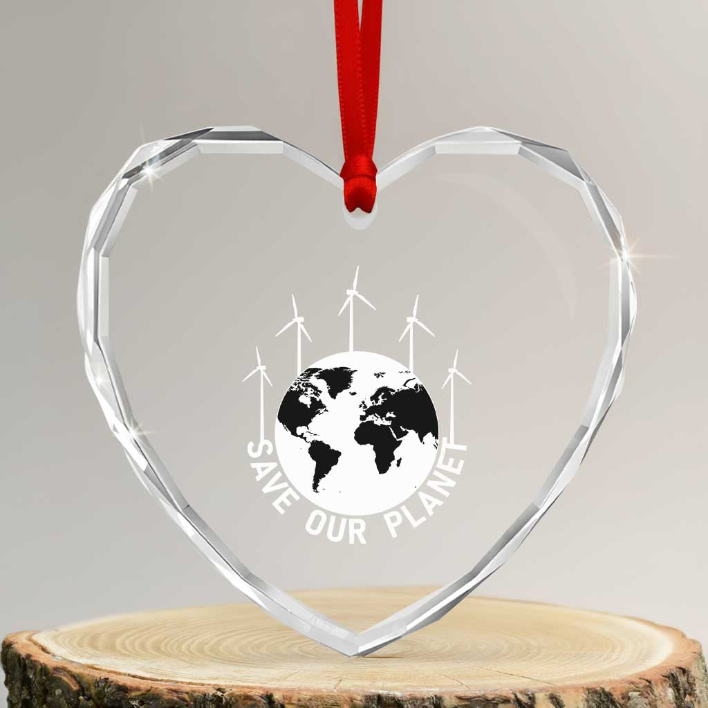 Save Our Planet Heart Crystal Glass Ornament Wind Power Electricity Earth Day 2025 - Wonder Print Shop