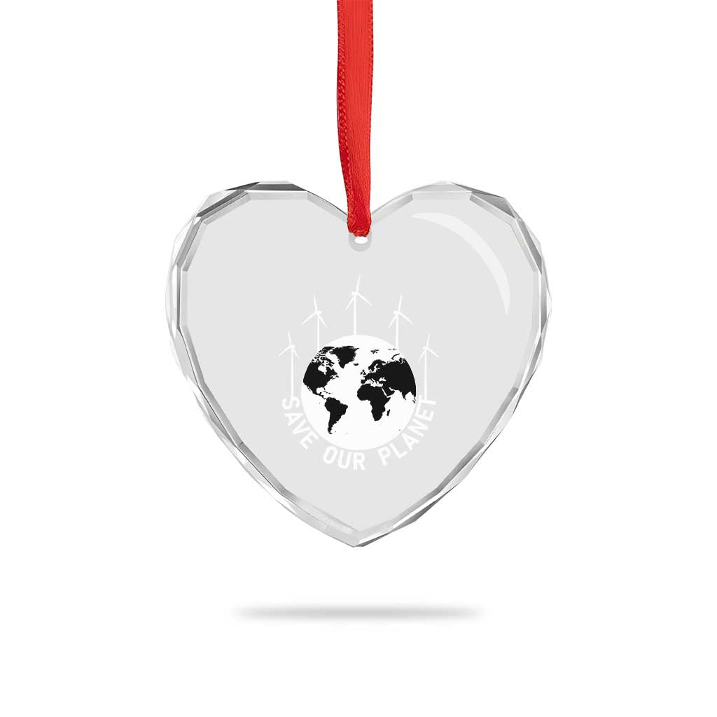 Save Our Planet Heart Crystal Glass Ornament Wind Power Electricity Earth Day 2025 - Wonder Print Shop
