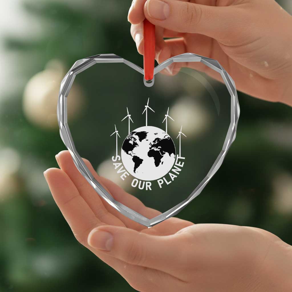 Save Our Planet Heart Crystal Glass Ornament Wind Power Electricity Earth Day 2025 - Wonder Print Shop