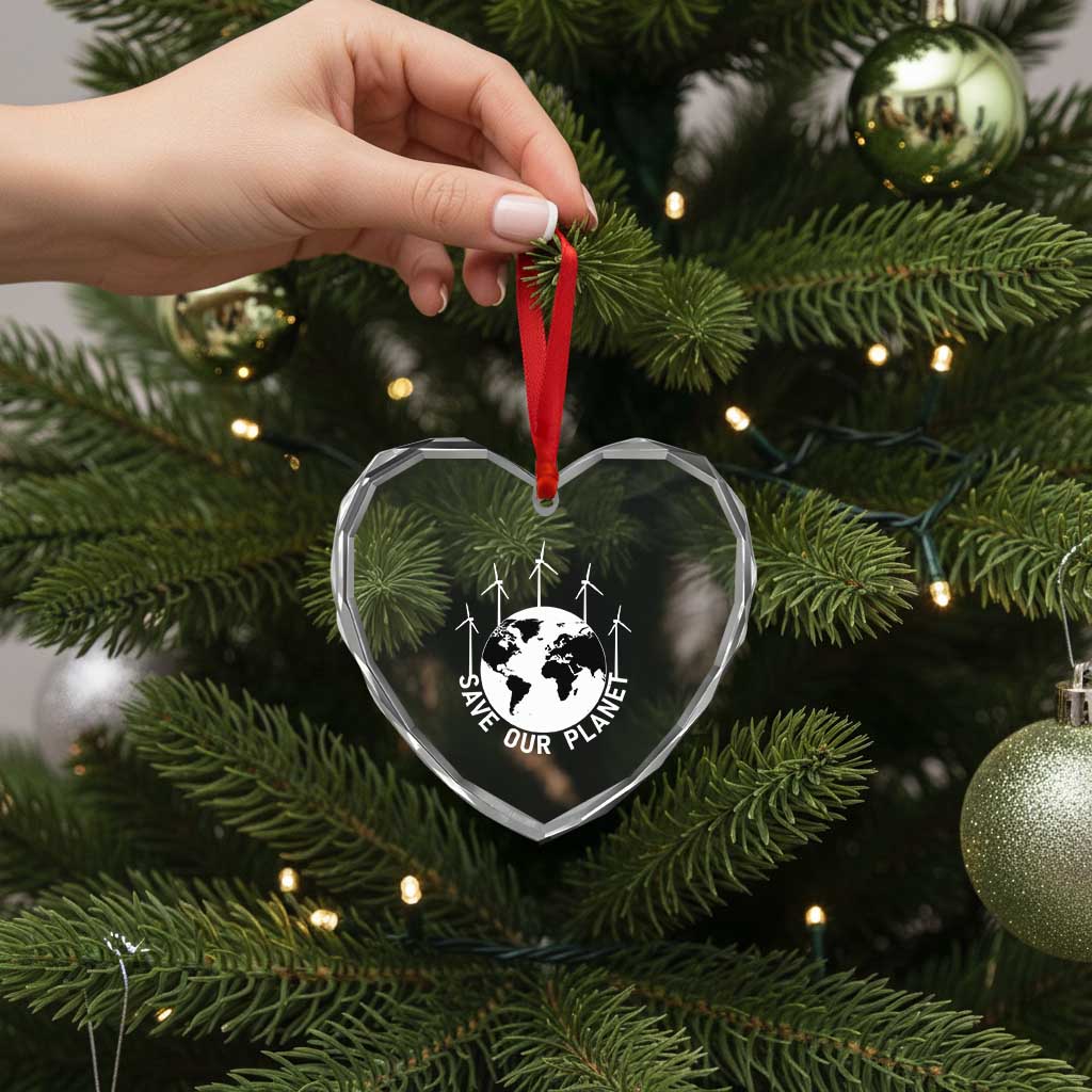 Save Our Planet Heart Crystal Glass Ornament Wind Power Electricity Earth Day 2025 - Wonder Print Shop