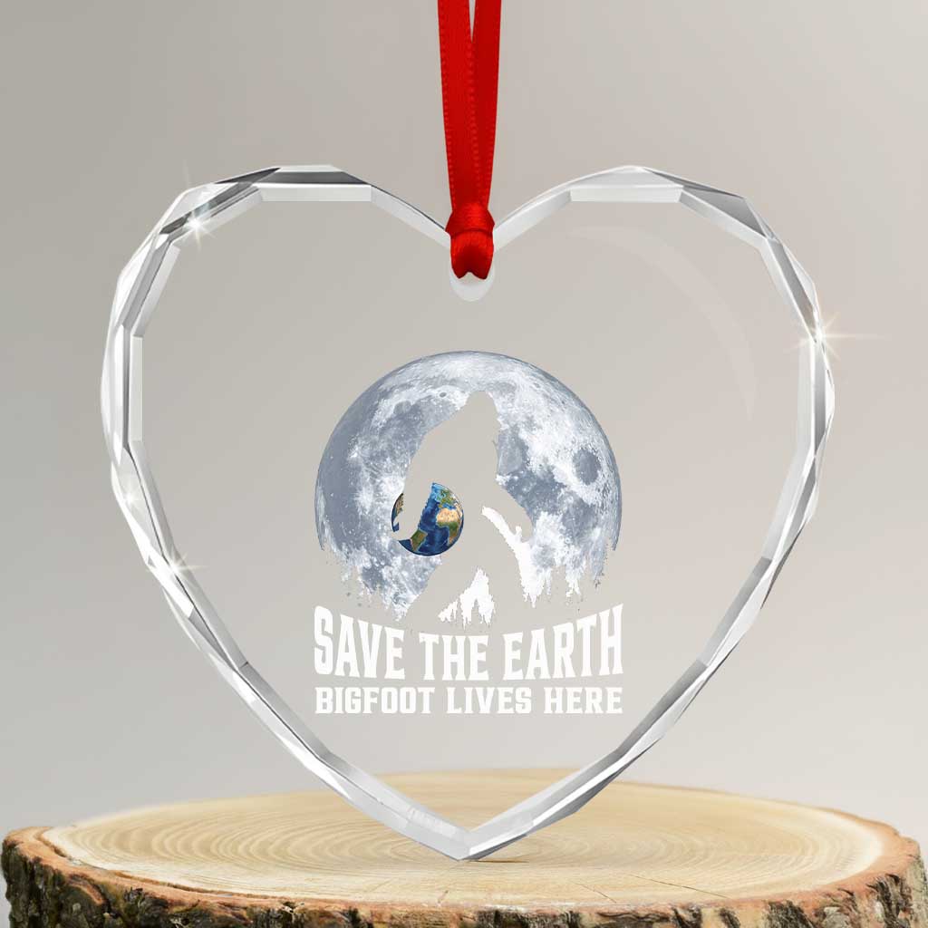 Save Our Planet Nature Lover Heart Crystal Glass Ornament Bigfoot Lives Here