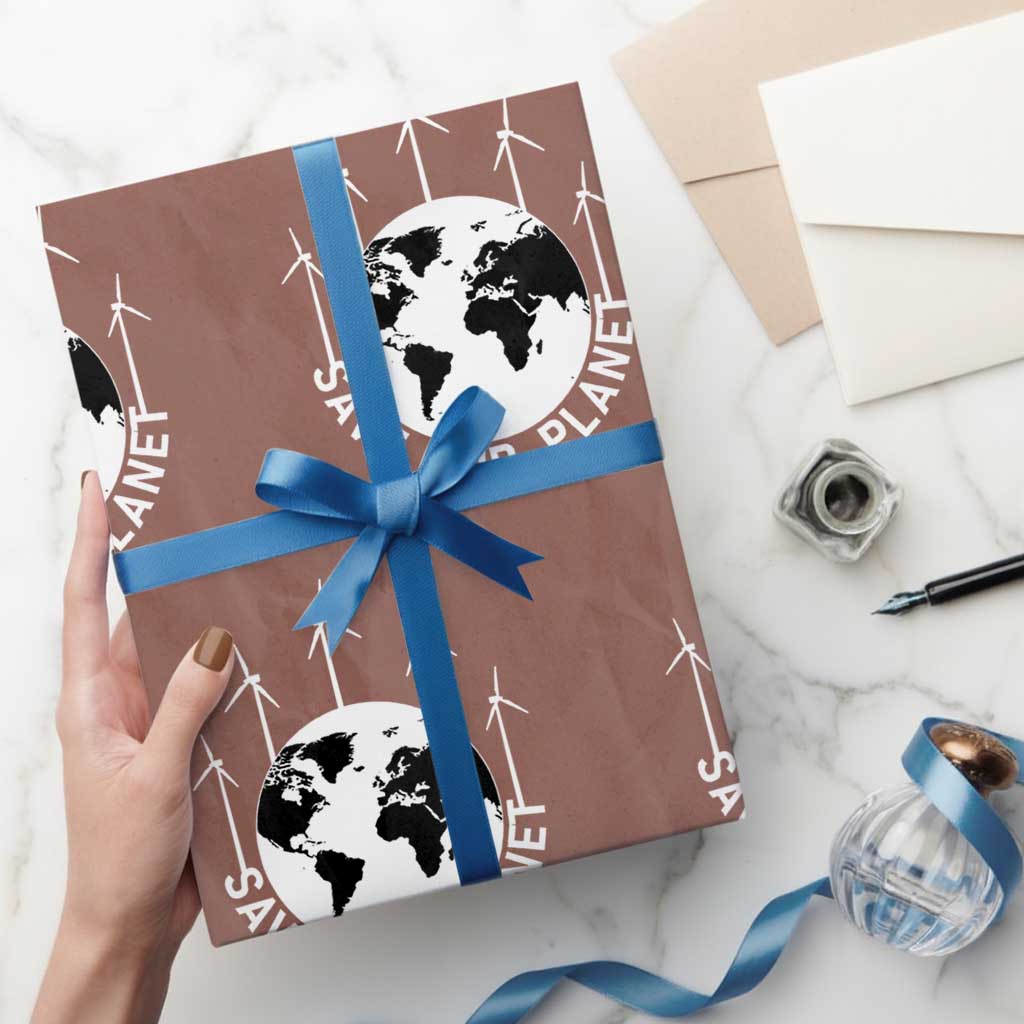Save Our Planet Wrapping Paper Roll Wind Power Electricity Earth Day 2025 - Wonder Print Shop