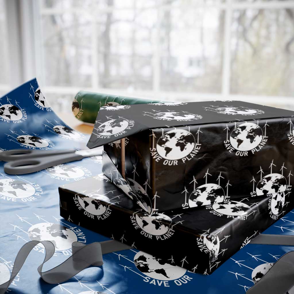 Save Our Planet Wrapping Paper Roll Wind Power Electricity Earth Day 2025 - Wonder Print Shop