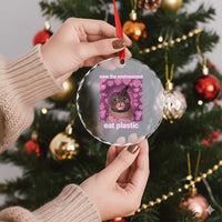 Save The Environment Eat Plastic Crystal Glass Ornament Funny Cute Cat Meme - Wonder Print Shop