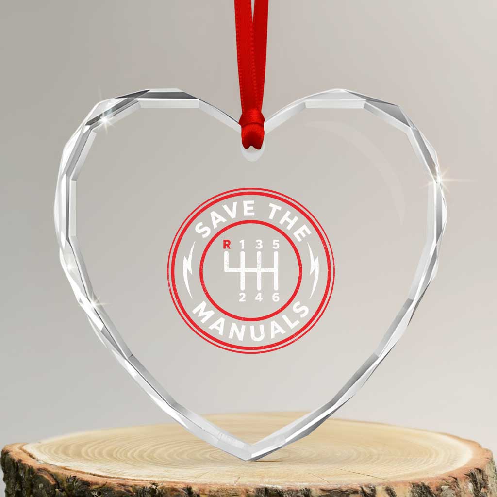 Save The Manuals Gear Shift Car Lover Heart Crystal Glass Ornament