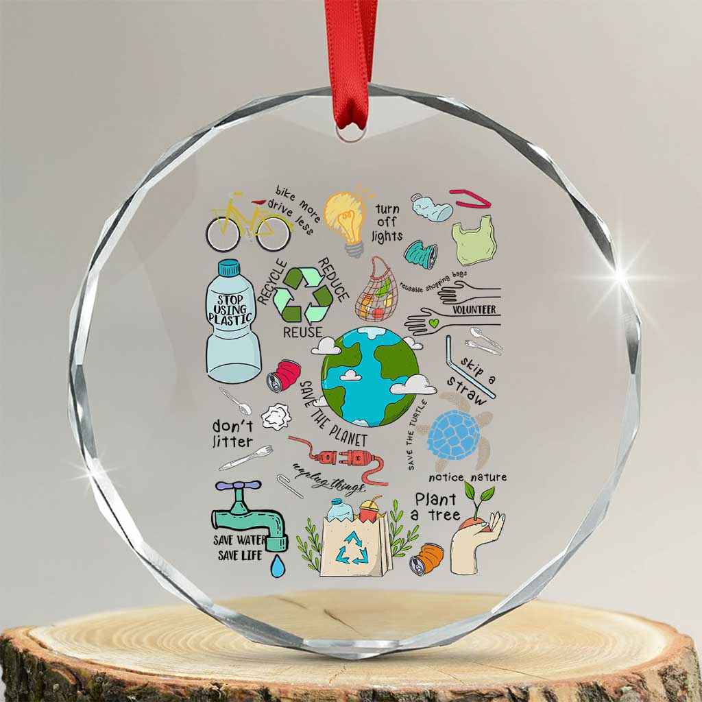 Save The Planet Crystal Glass Ornament Earth Day Protect Nature Environmental Recycling - Wonder Print Shop