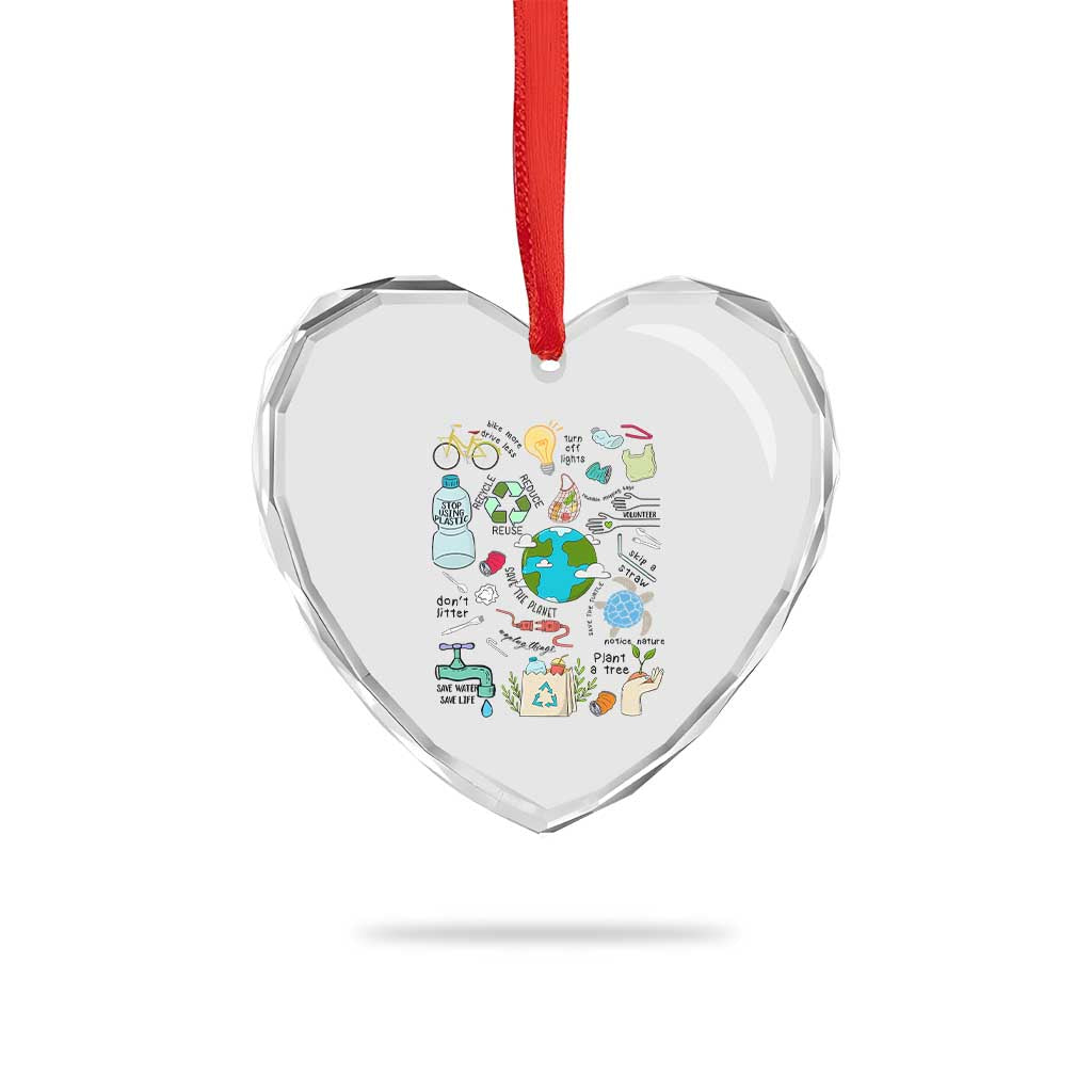 Save The Planet Heart Crystal Glass Ornament Earth Day Protect Nature Environmental Recycling - Wonder Print Shop