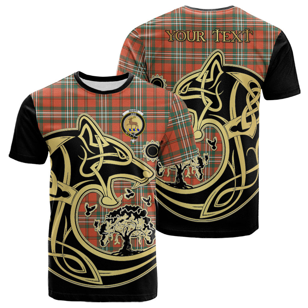 Scott Ancient Tartan Shirt, Family Crest with Celtic Wolf Mens Tartan Shirt K23