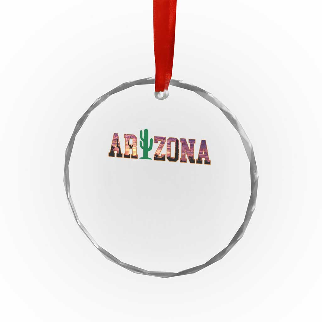 Scenic Arizona Sunset Landscape Graphic Crystal Glass Ornament Southwest Saguaro Cactus Letters Travel Souvenir