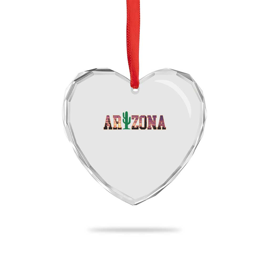Scenic Arizona Sunset Landscape Graphic Heart Crystal Glass Ornament Southwest Saguaro Cactus Letters Travel Souvenir