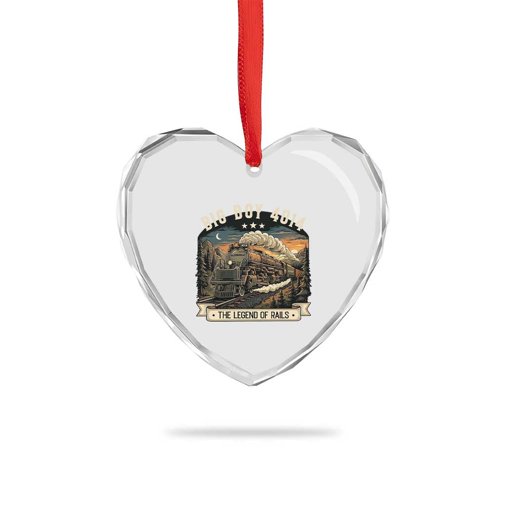 Scenic Mountain Steam Train Graphic Heart Crystal Glass Ornament Legend of the Rails Heritage Pride
