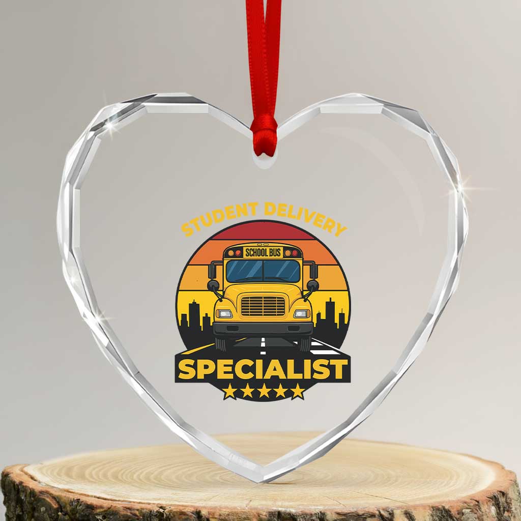 School Bus Driver Heart Crystal Glass Ornament Student Delivery Specialist - Wonder Print Shop