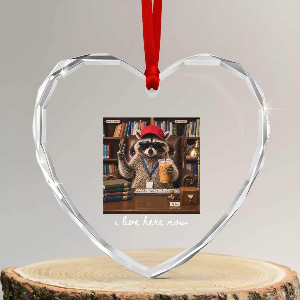 School Librarian Heart Crystal Glass Ornament I Live Here Now Back to School