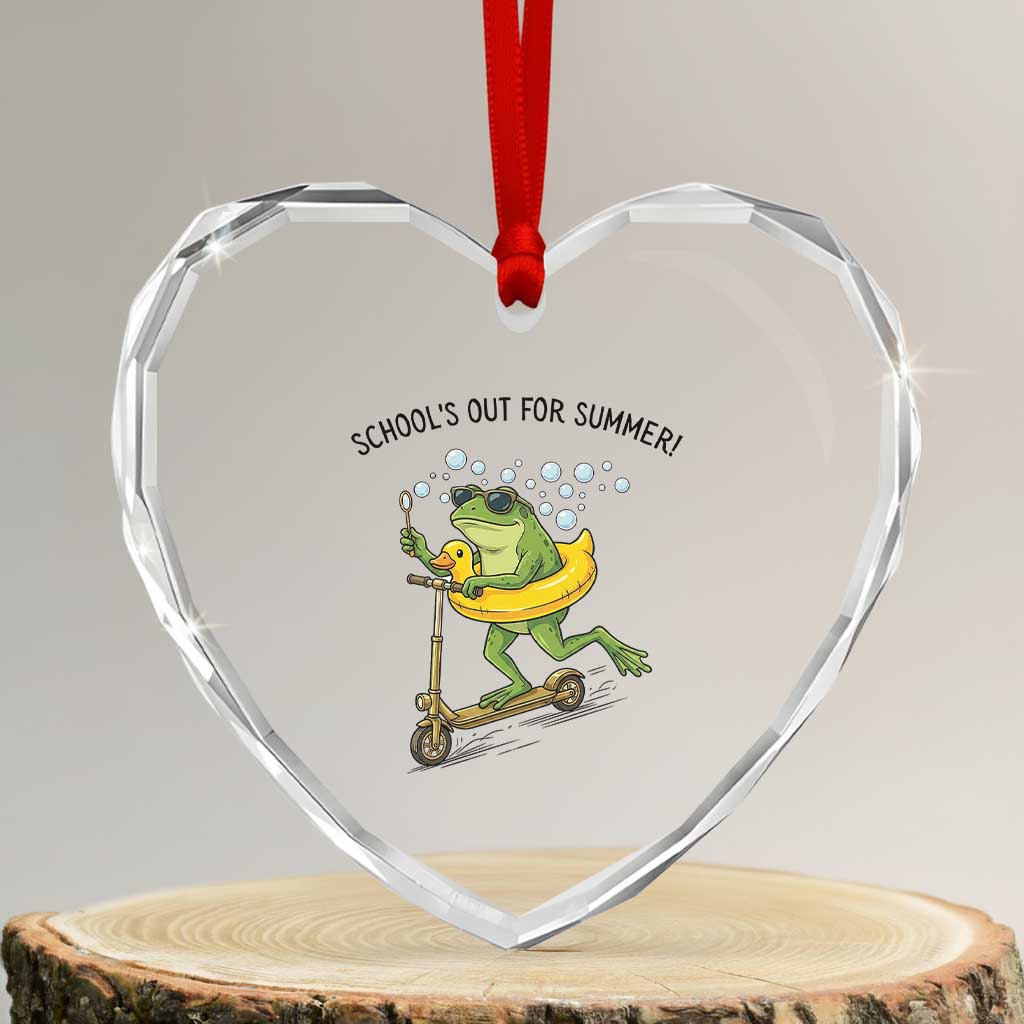 School's Out For Summer Heart Crystal Glass Ornament Funny Frog Last Day of School Teacher
