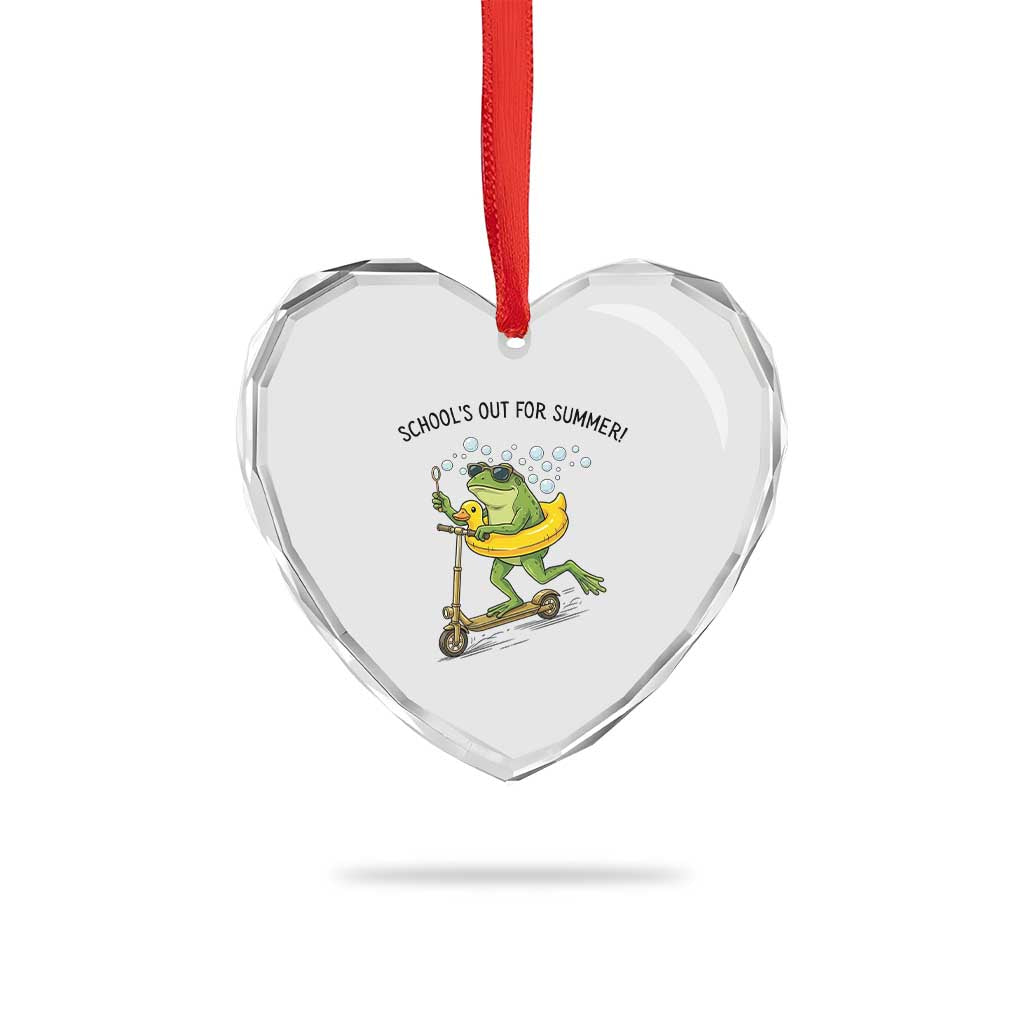School's Out For Summer Heart Crystal Glass Ornament Funny Frog Last Day of School Teacher