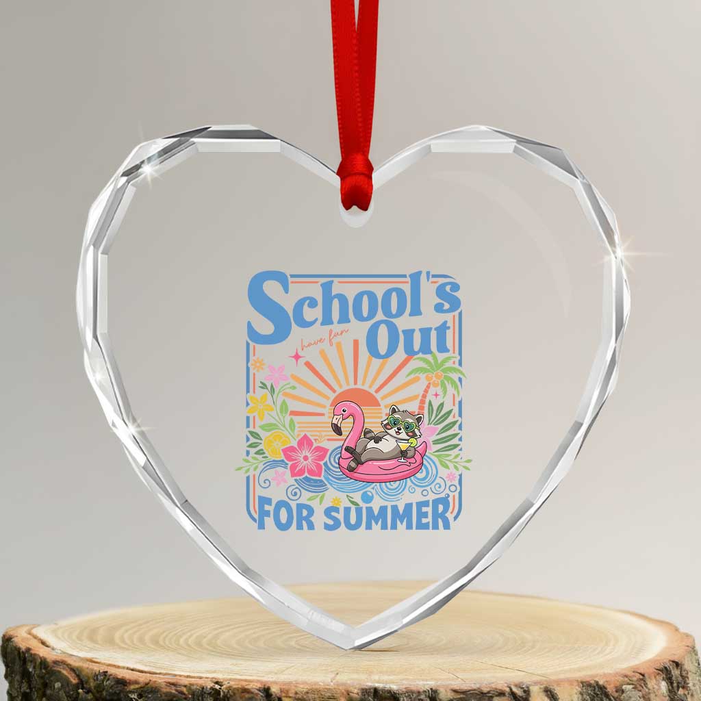 School's Out For Summer Heart Crystal Glass Ornament Funny Raccoon Last Day of School Teacher