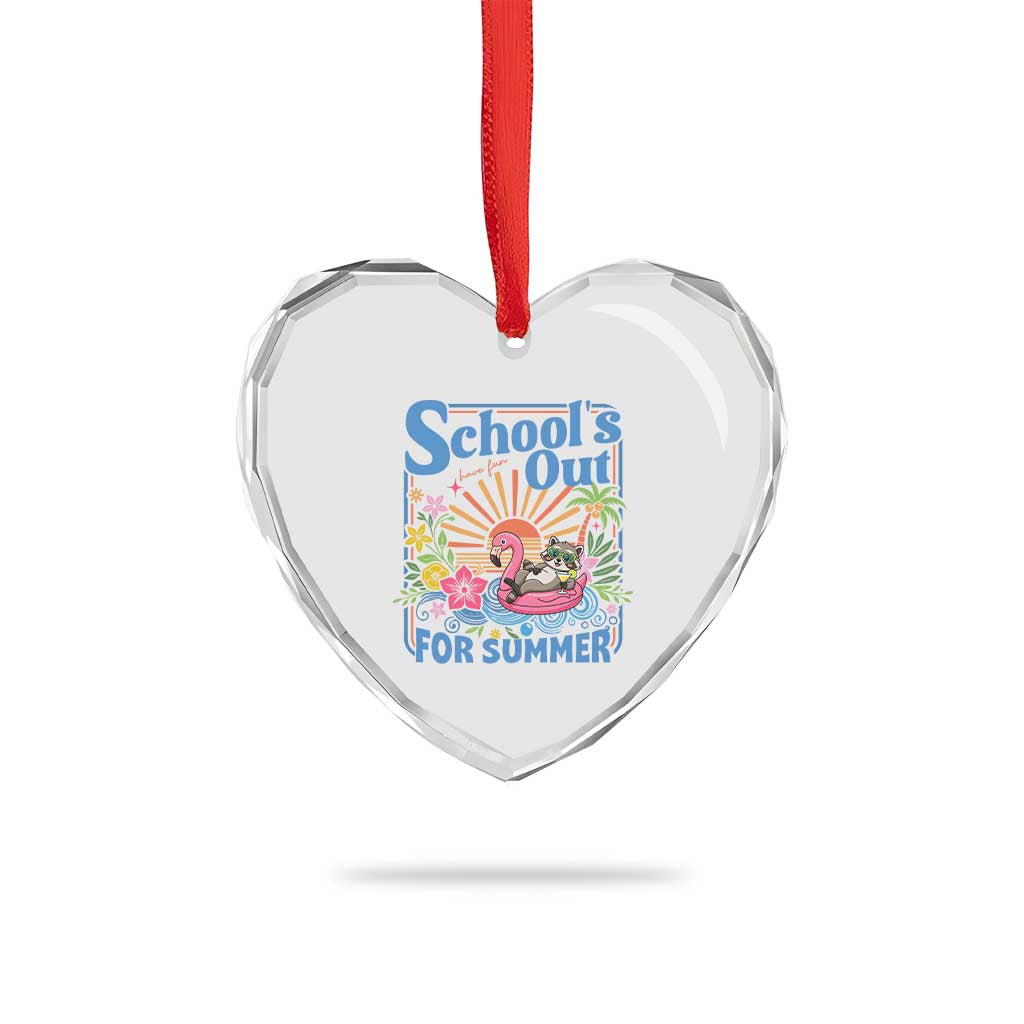 School's Out For Summer Heart Crystal Glass Ornament Funny Raccoon Last Day of School Teacher
