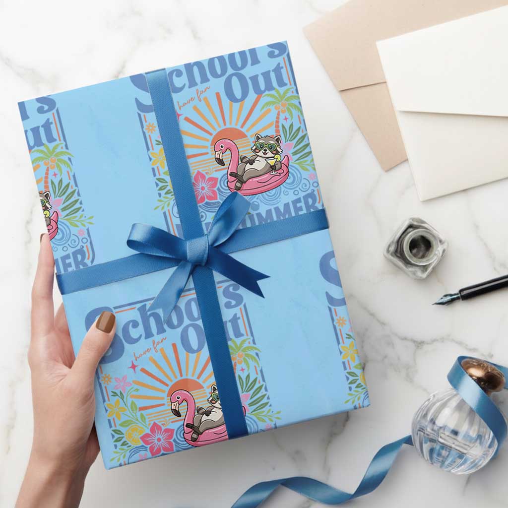 School's Out For Summer Wrapping Paper Roll Funny Raccoon Last Day of School Teacher