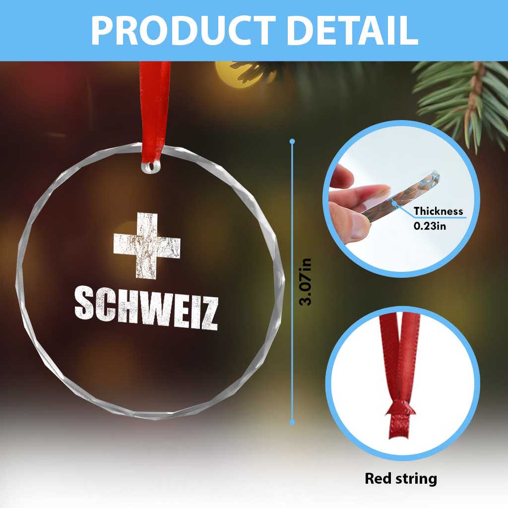Schweiz Swiss German Vintage Cross Flag Switzerland Roots Crystal Glass Ornament