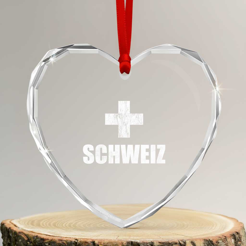 Schweiz Swiss German Vintage Cross Flag Switzerland Roots Heart Crystal Glass Ornament