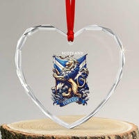 Scotland Forever Majestic Lion Rampant Holding Saltire Flag With Thistles Graphic Heart Crystal Glass Ornament