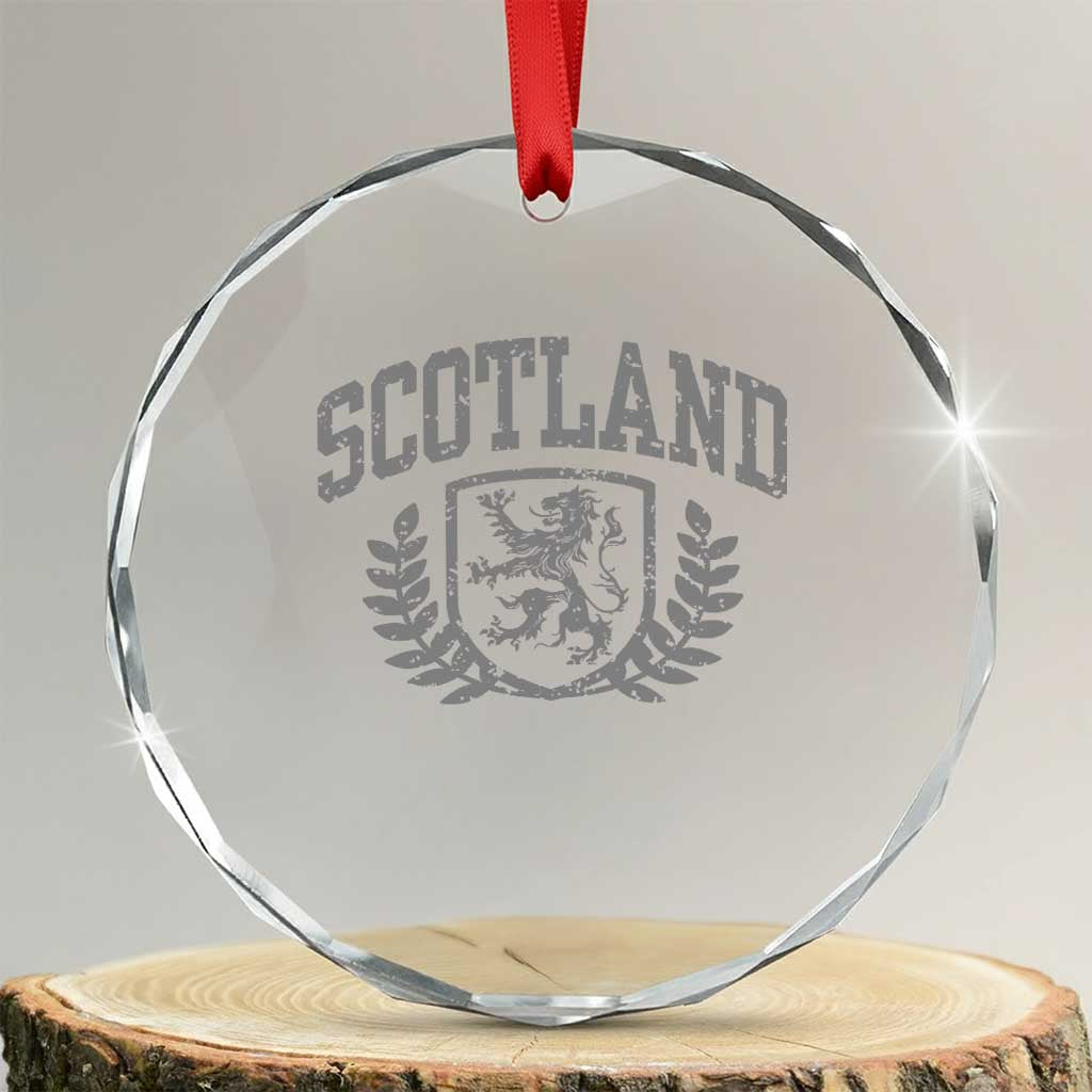 Scotland Lion Rampant Distressed Crest Crystal Glass Ornament Scottish Heritage Monochrome Laurel Wreath Vintage Graphic