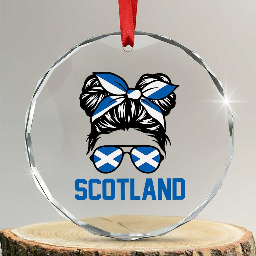 Scotland Messy Bun Hair Saltire Flag Ribbon Bow Crystal Glass Ornament Scottish Pride for Girls Women