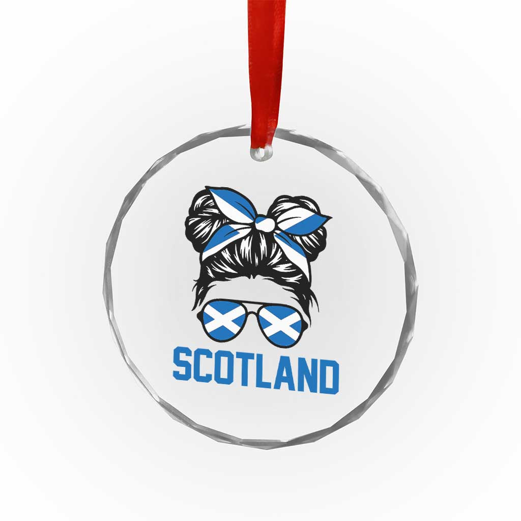 Scotland Messy Bun Hair Saltire Flag Ribbon Bow Crystal Glass Ornament Scottish Pride for Girls Women