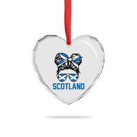 Scotland Messy Bun Hair Saltire Flag Ribbon Bow Heart Crystal Glass Ornament Scottish Pride for Girls Women