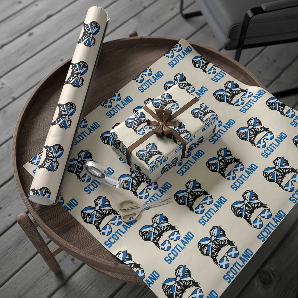 Scotland Messy Bun Hair Saltire Flag Ribbon Bow Wrapping Paper Roll Scottish Pride for Girls Women