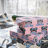Scotland Messy Bun Hair Saltire Flag Ribbon Bow Wrapping Paper Roll Scottish Pride for Girls Women