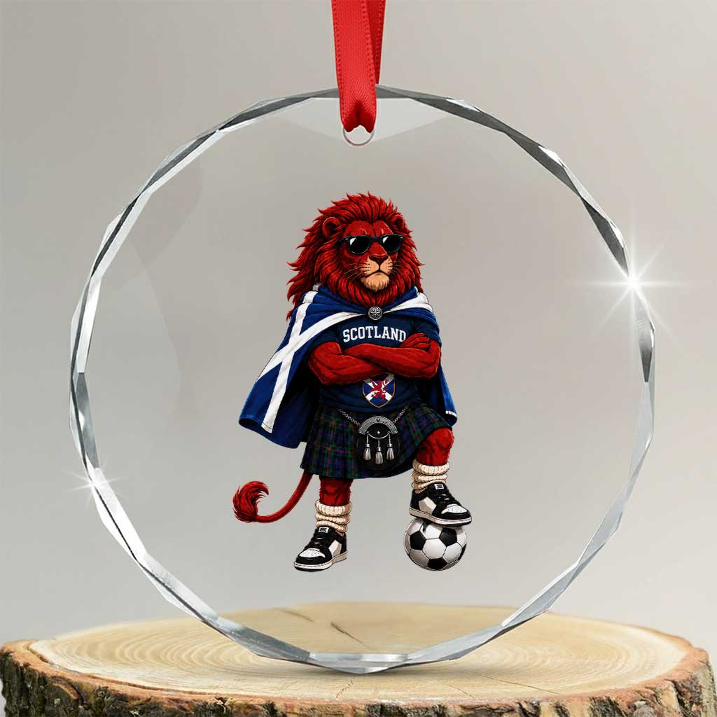 Scotland Rampant Lion Soccer Fan Crystal Glass Ornament Scottish Pride Red Lion in Kilt with Sunglasses Football