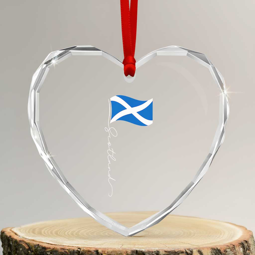 Scotland Saltire Waving Flag Heart Crystal Glass Ornament Minimalist Scottish Heritage Pride