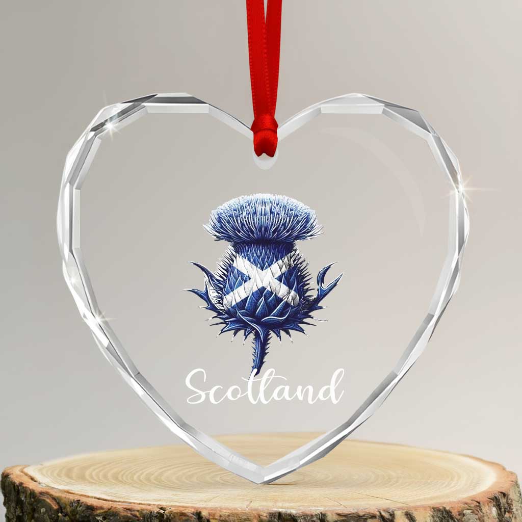 Scotland Thistle Floral Emblem Saltire Flag Heart Crystal Glass Ornament Patriotic Scottish Heritage