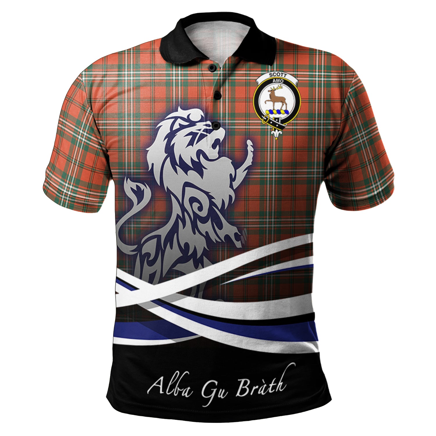 Scott Ancient Golf Tops, Family Coat Of Arms with Scottish Lion Polo Shirt Alba Gu Brath K23