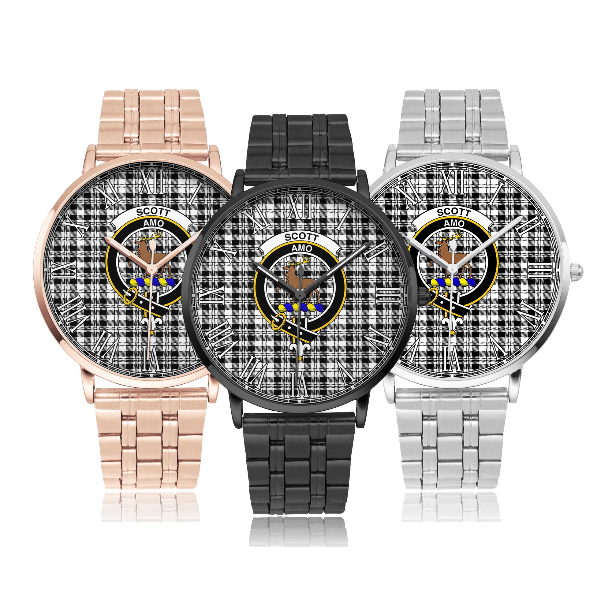 scott-black-white-family-crest-quartz-watch-with-stainless-steel-trap-tartan-instafamous-quartz-stainless-steel-watch