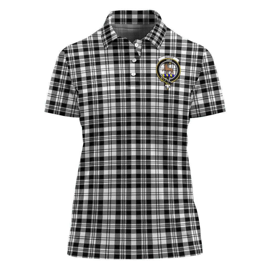 scott-black-white-family-crest-tartan-golf-polo-for-women-tartan-womens-polo-shirts