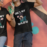 Valentine's Day Couple Matching T Shirt She's My Waifu Funny Anime Boyfriend - Wonder Print Shop