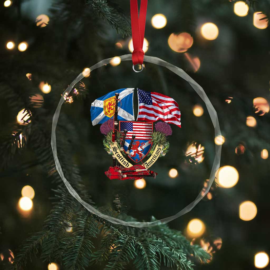 Scottish American Heritage Month Crystal Glass Ornament Bagpipe Vintage Scottish American Flag Thistle - Wonder Print Shop