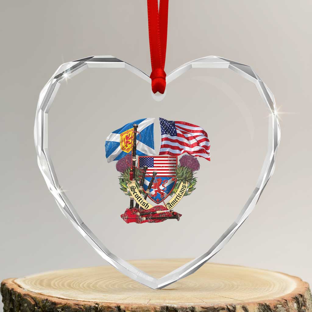 Scottish American Heritage Month Heart Crystal Glass Ornament Bagpipe Vintage Scottish American Flag Thistle - Wonder Print Shop